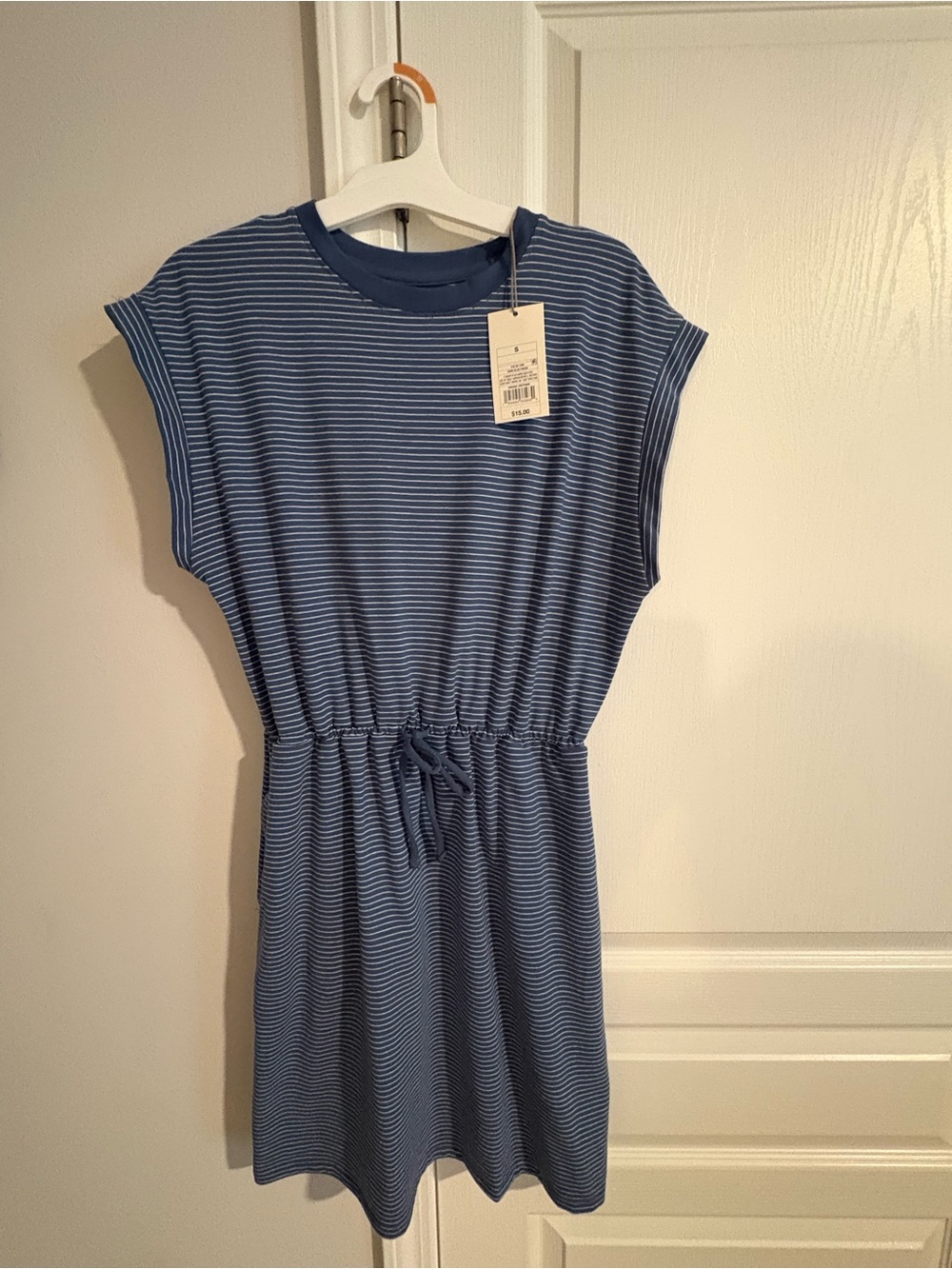 Universal Thread Blue Striped Drawstring-Waist Mini Dress
